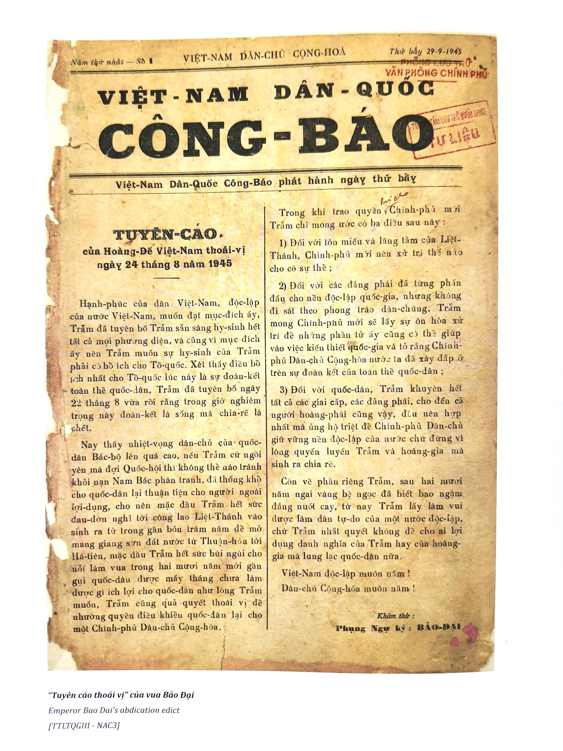 Tìm lại câu nói nổi tiếng của vua Bảo Đại 80 năm trước